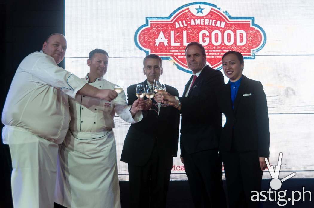 Marriott Hotel Manila General Manager Brendan Mahoney toasts with executives at the launching of 'All American, All Good'