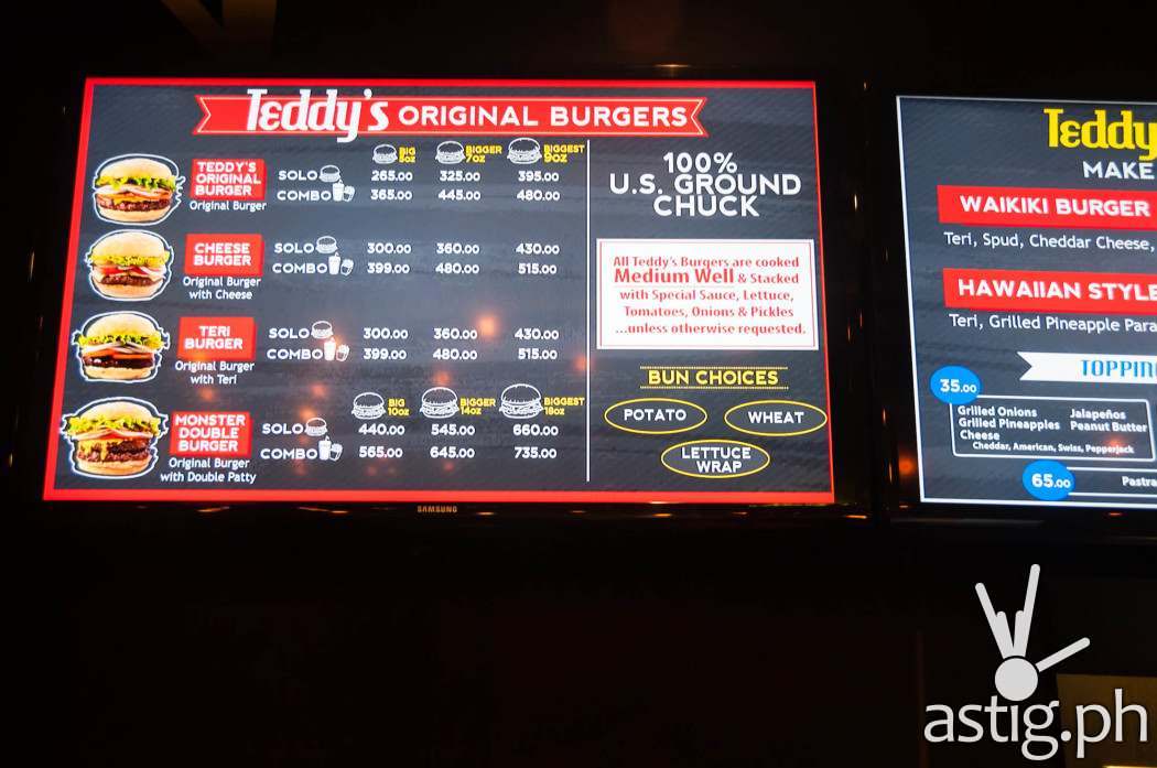 Teddy's Bigger Burgers Philippine menu with price