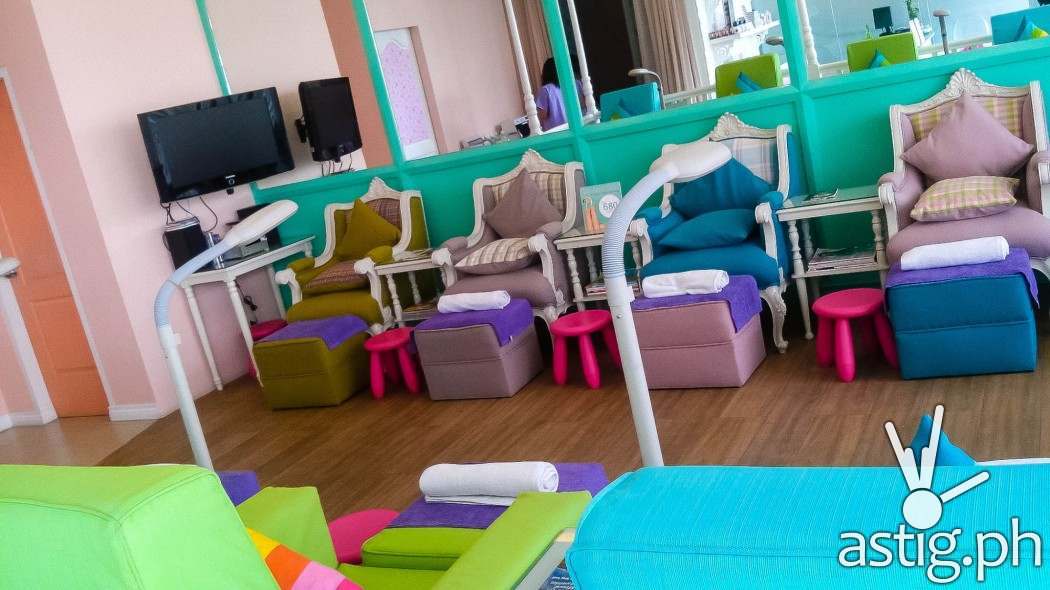 Nice, pastel-colored chairs at Make Me Blush Nail Spa