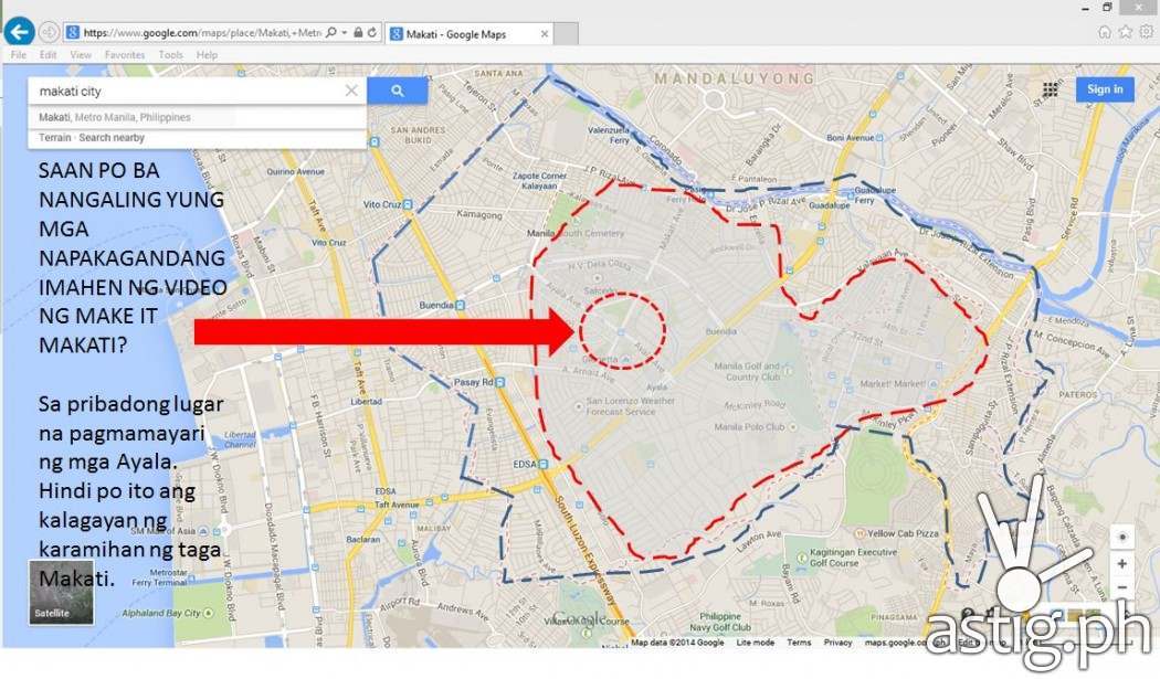 Map showing the portion of Makati where the Make it Makati (Ganito Kami Sa Makati) video was taken