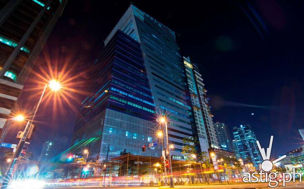 Night shot: Globe Tower is located on the corner of 32nd street and 7th avenue in Bonifacio Global City, Taguig