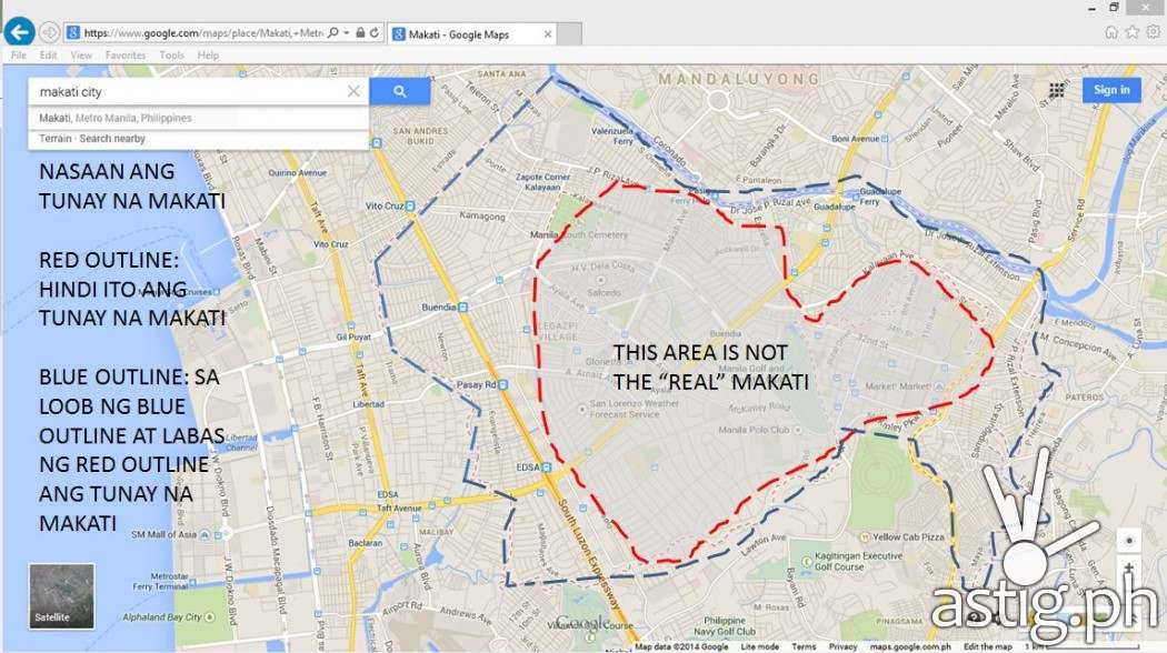 According to the social media post, the red area is not the "real" Makati. Instead, a Makati campaign should include the area surrounded by the blue line.