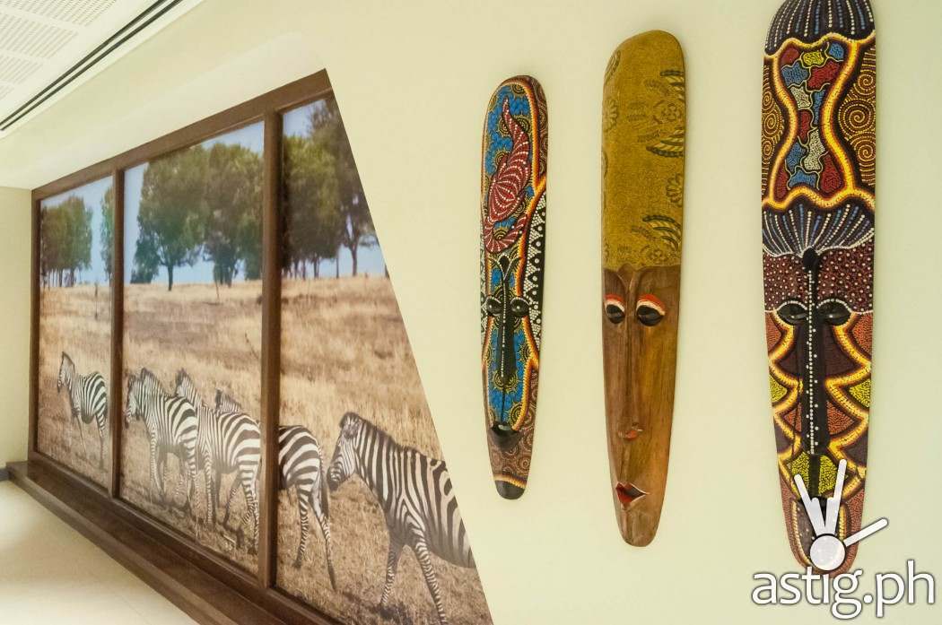 A refreshing view: The walls of this office floor are lined with tribal masks and art
