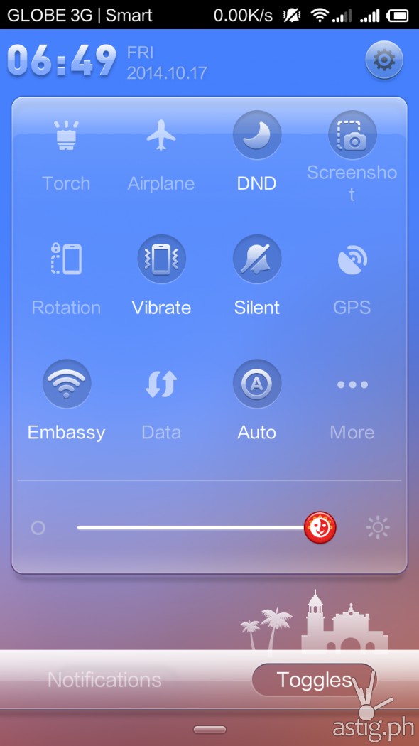 MIUI Philippines theme (toggles screen)