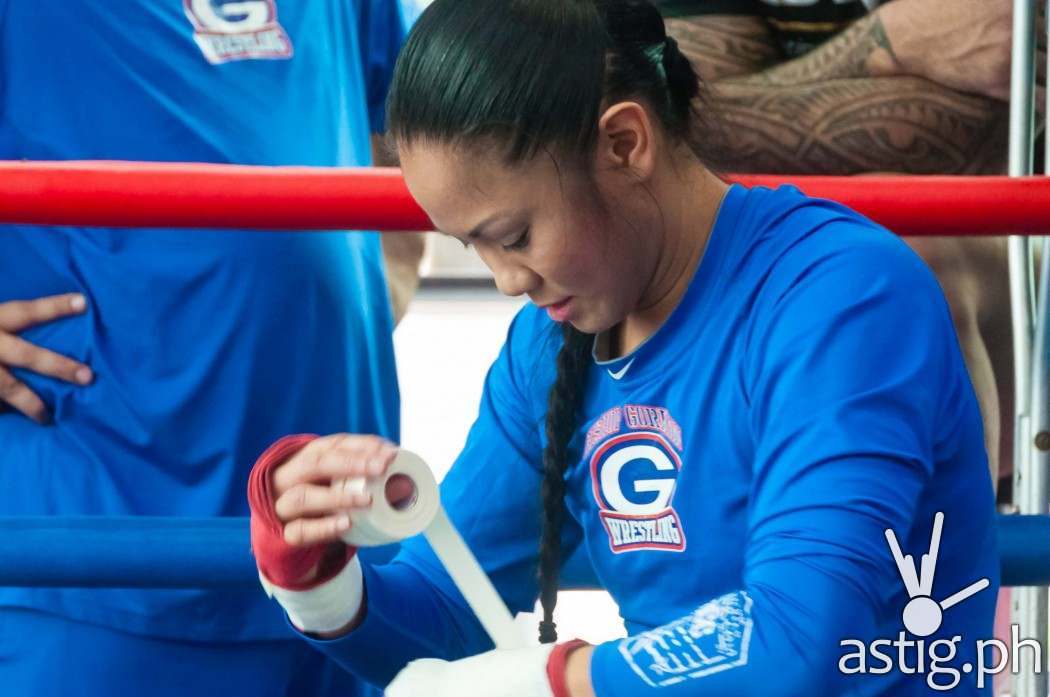 Ana "The Hurricane" Julaton at the ONE FC: Warrior's Way open workout in Taguig City, Philippines