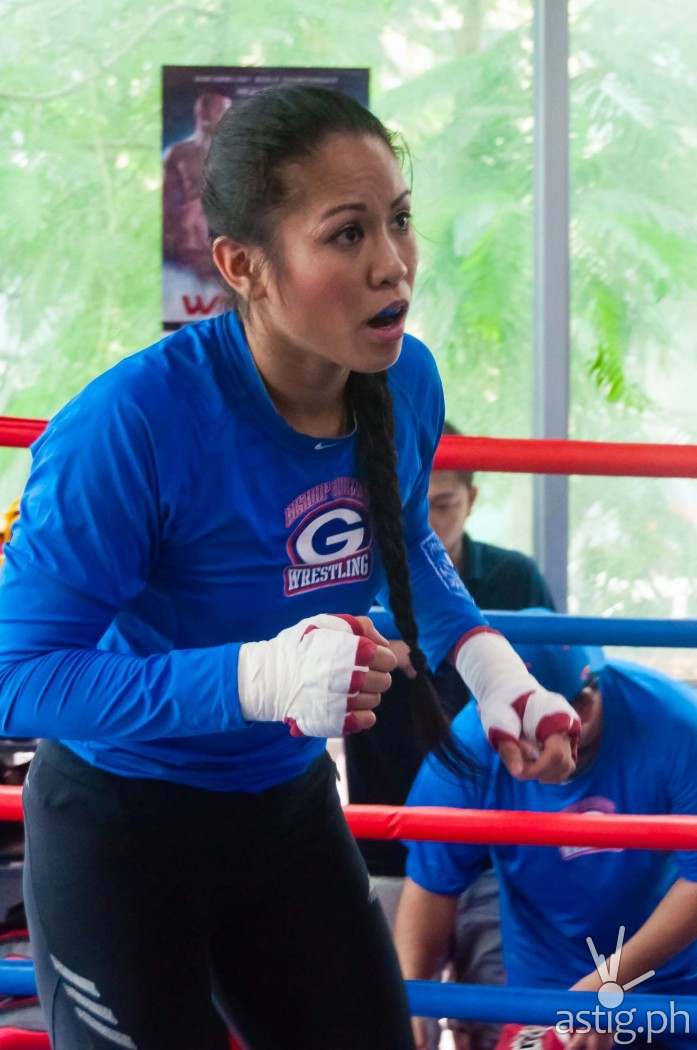 Ana "The Hurricane" Julaton at the ONE FC: Warrior's Way open workout in Taguig City, Philippines