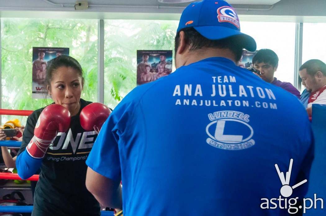 Ana "The Hurricane" Julaton at the ONE FC: Warrior's Way open workout in Taguig City, Philippines