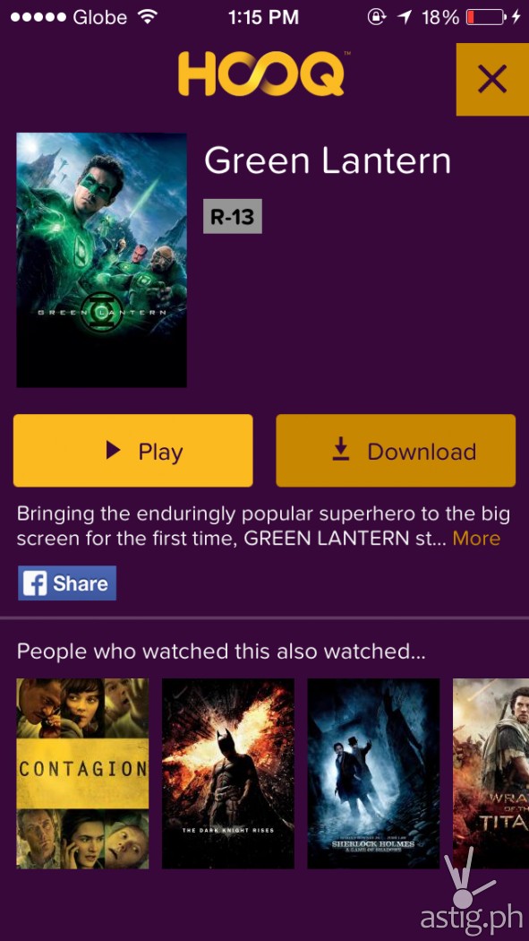 Screenshot of HOOQ app running on a Globe powered iPhone