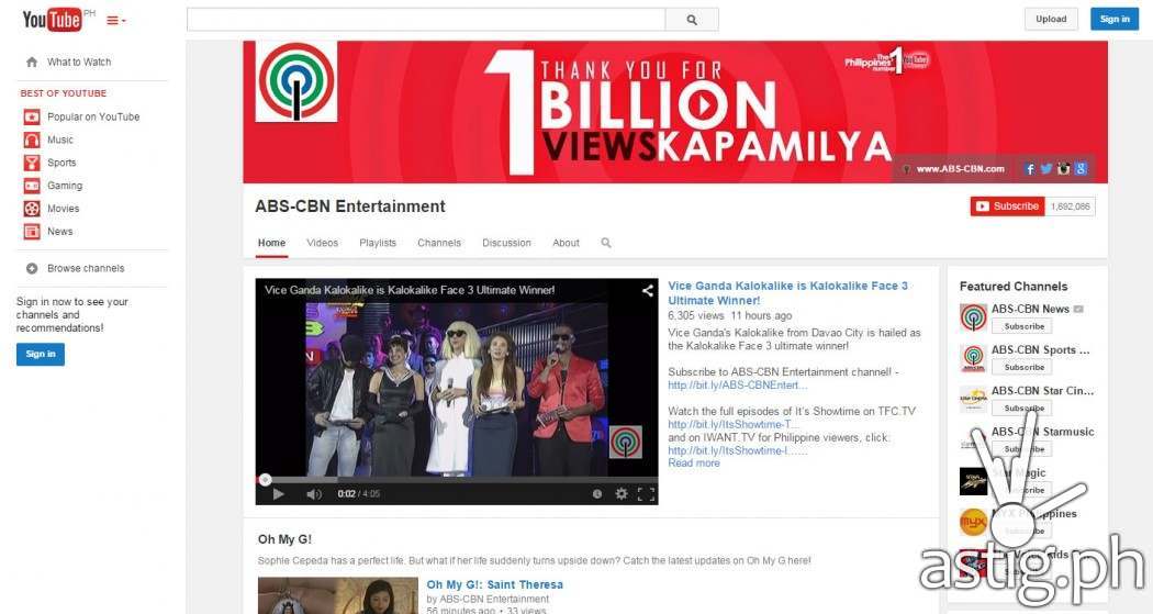 ABS-CBN entertainment YouTube channel