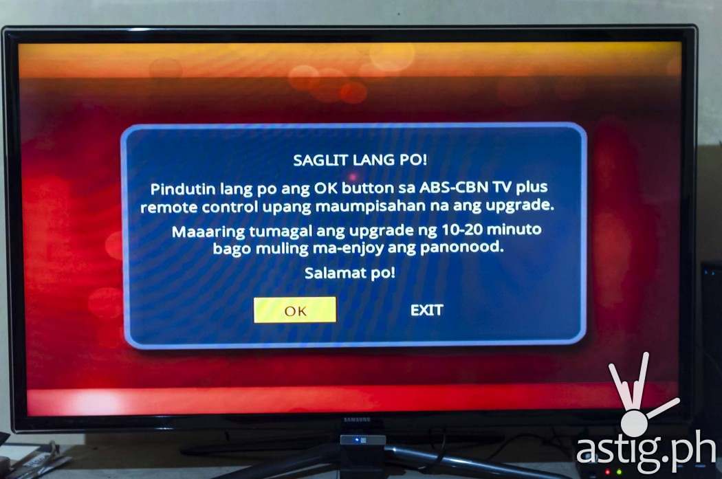 When first plugging in the ABS-CBN TVplus digibox you might be prompted to download some over-the-air (OTA) updates