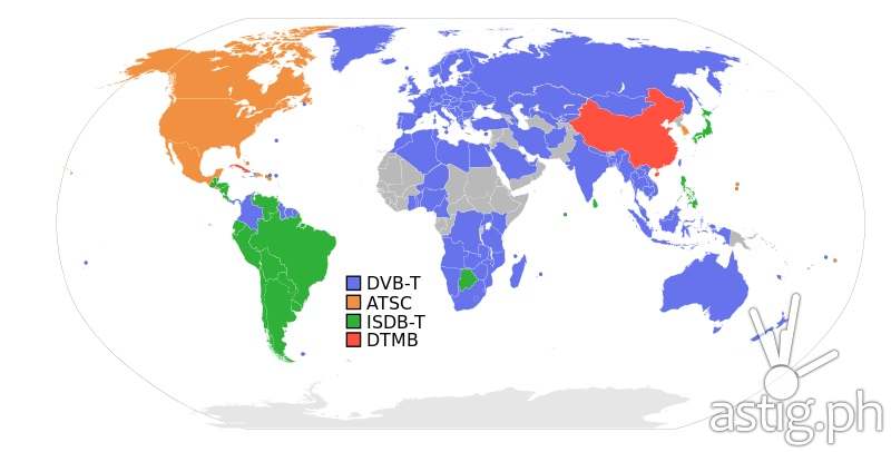 Digital terrestrial television broadcast standards around the world (source Wikipedia)