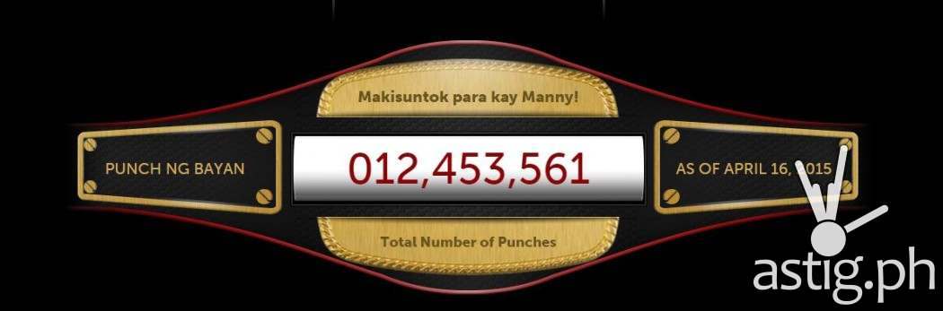 Isang Bayan Para Kay Pacman counter showing 12.4 million punches as of April 16, 2015