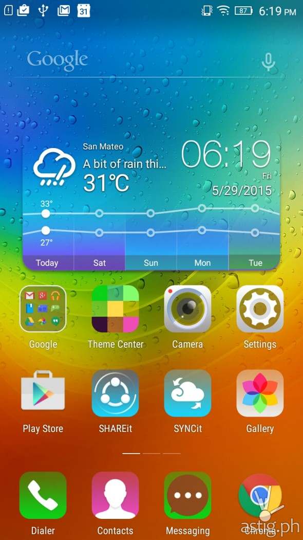 Lenovo A7000 Android 5.0 Lollipop home screen