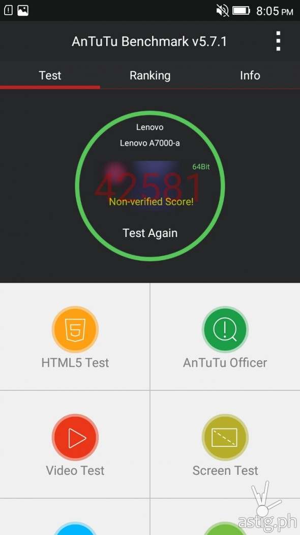 Lenovo A7000 Antutu 64-bit benchmark results