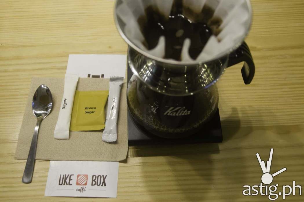 Kalita, a Japanese brand, is used to prepare coffee at Uke Box Caffe