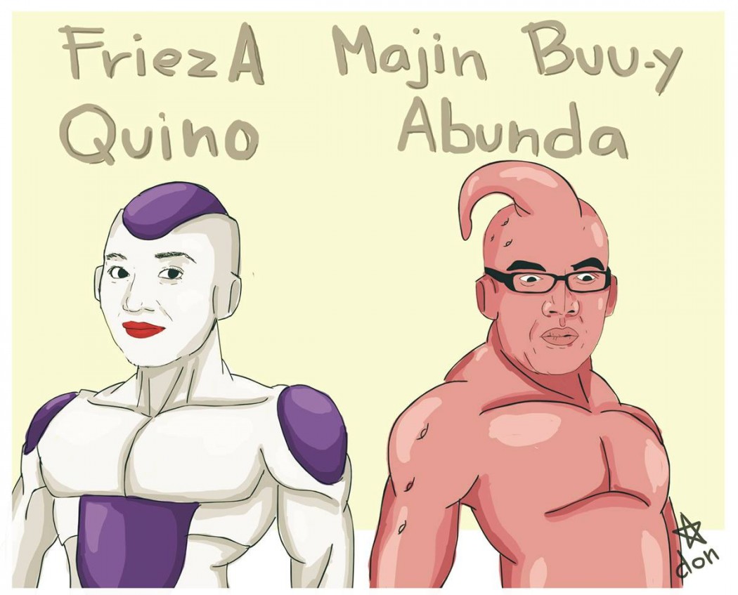 Kris Aquno as "FriezA Quino" (Frieza) and Boy Abunda as Majin Buu-y Abunda (Majin Buu)