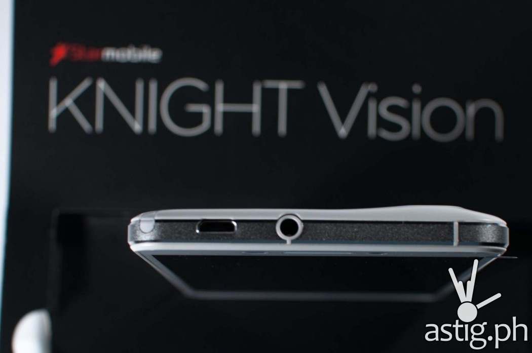 The 3.5mm audio jack is located at the top of the Starmobile Knight Vision, beside the micro USB port and the TV antenna