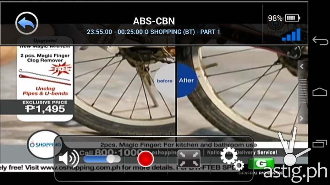Starmobile Knight Vision smartphone digital TV sample screenshot showing all on-screen controls