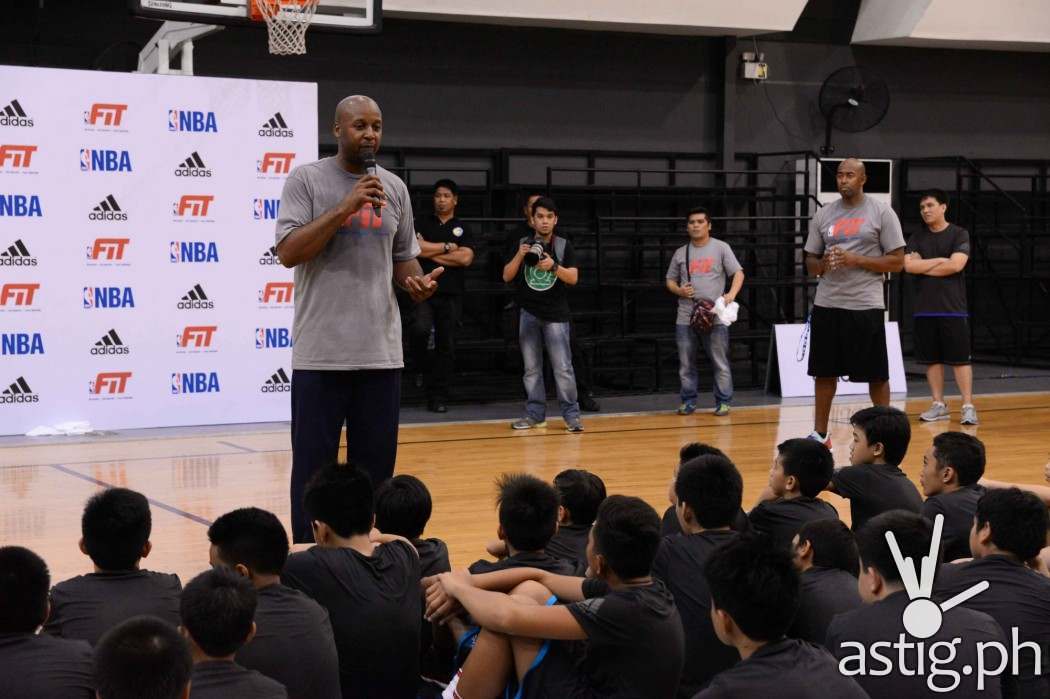 Three-time NBA Champion Brian Shaw pumping up the participants during the NBA FIT  adidas Nations Skills Camp held last July 31, 2015 at the Gatorade Hoops Center