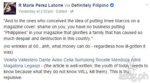 Truly repulsive: Facebook comment by Marie Perez Latorre