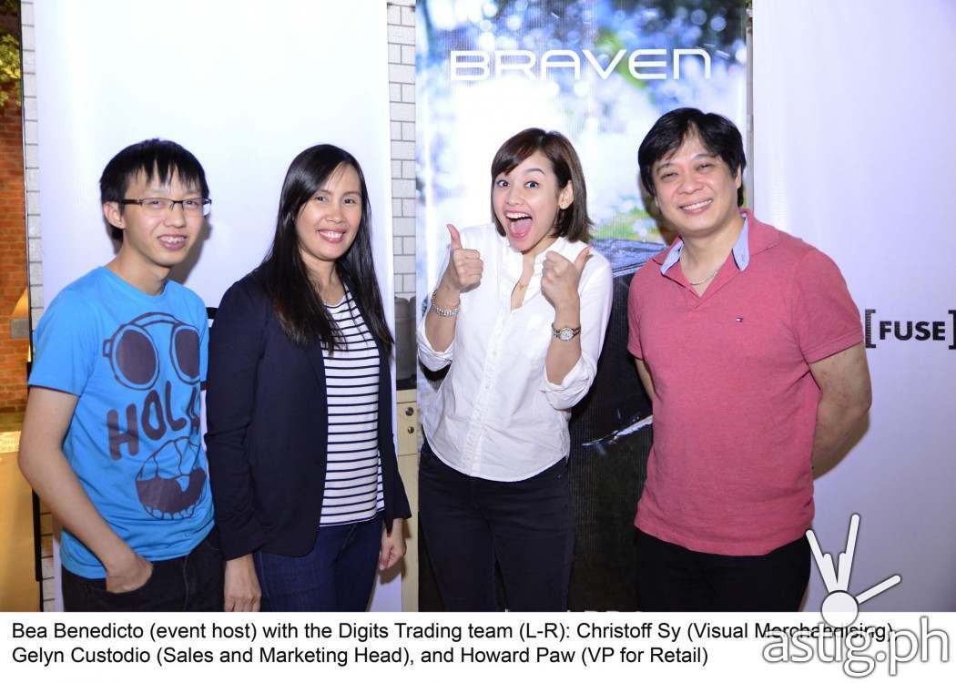 Bea Benedicto (event host) with the Digits Trading Team (L-R): Christoff Sy (Visual Merchandising), Geyln Custodio (Sales and Marketing Head), and Howard Paw (VP for Retail)