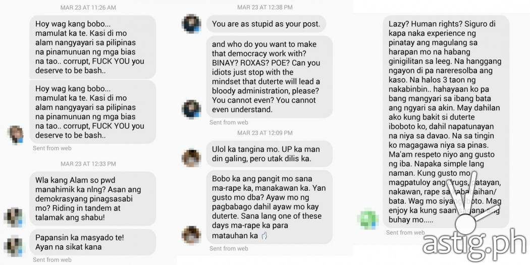 "Messages from Duterte fans" screenshot from Facebook