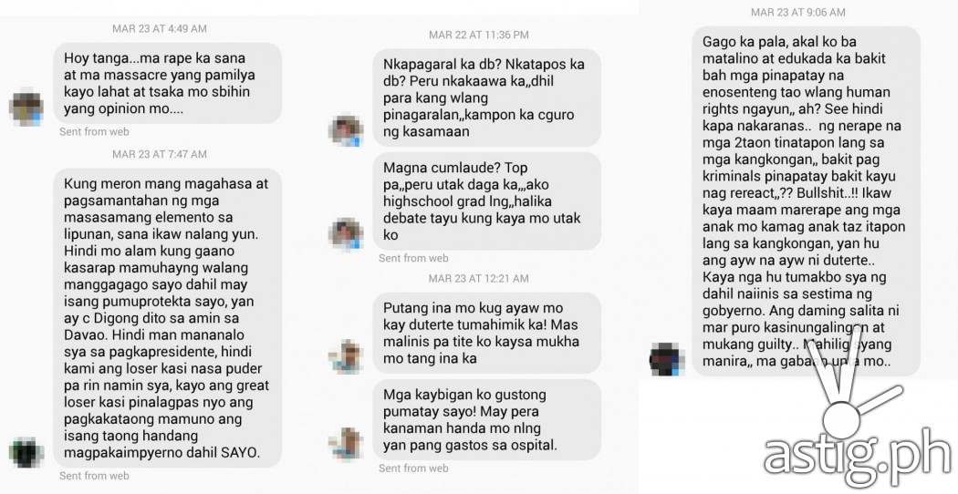 "Messages from Duterte fans" screenshot from Facebook