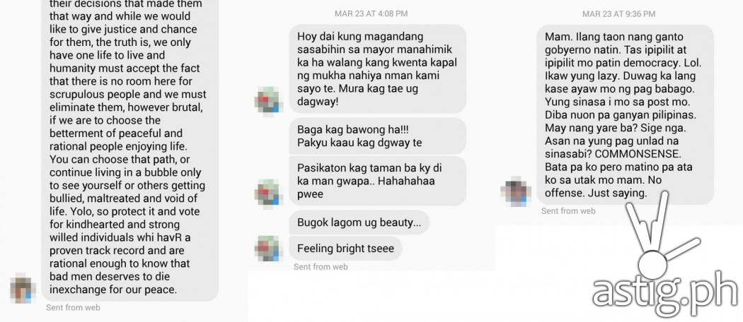 "Messages from Duterte fans" screenshot from Facebook
