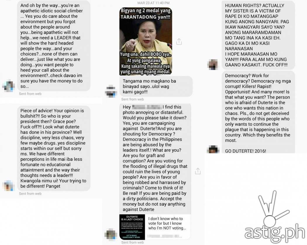 "Messages from Duterte fans" screenshot from Facebook