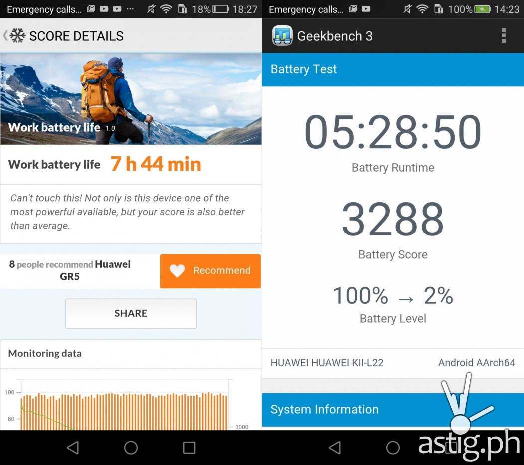 Huawei GR5 battery life benchmark results