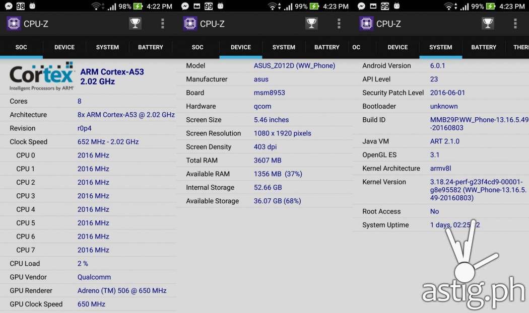 ASUS ZenFone 3 hardware info via CPU-Z