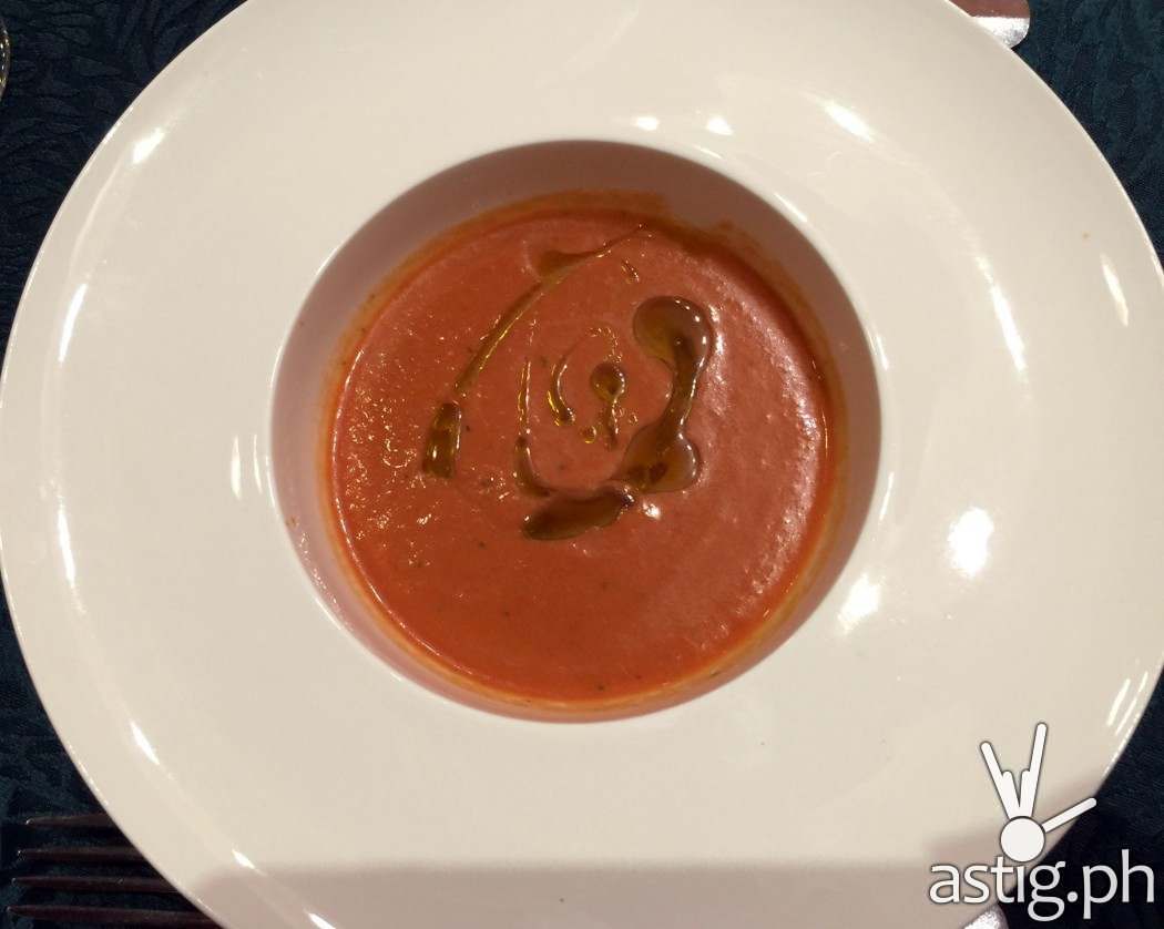 Gazpacho chilled and drizzled with Doña Elena Olive Oil