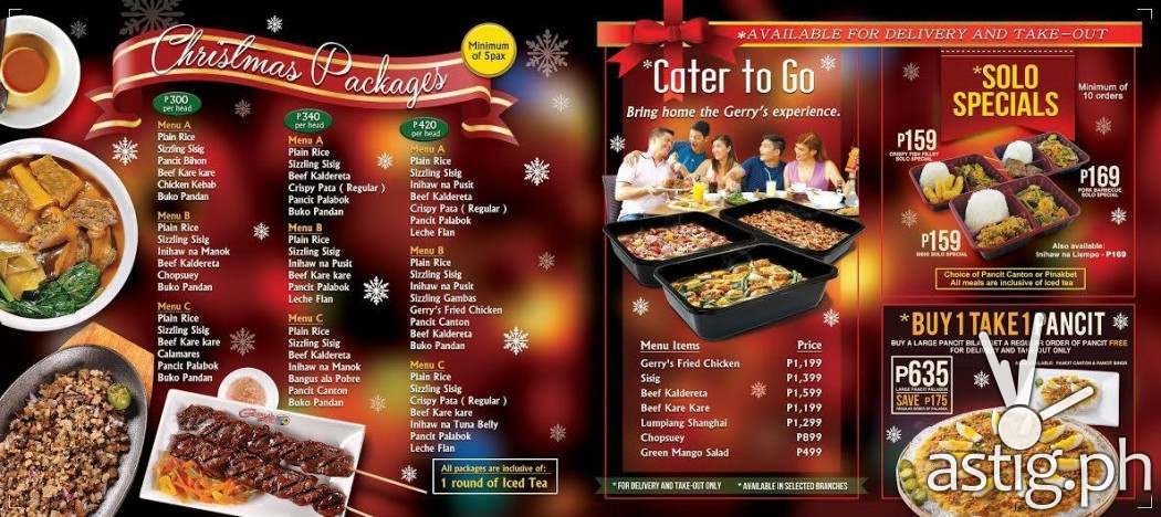 Gerry's Restaurant menu Christmas 2016