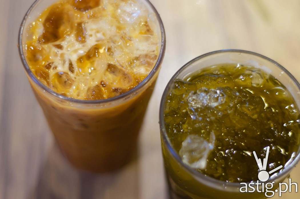 BKK Express - Thai milk tea (P55) and pandan iced tea (P45)