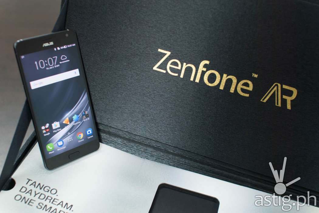 ASUS Zenfone AR standing with media box