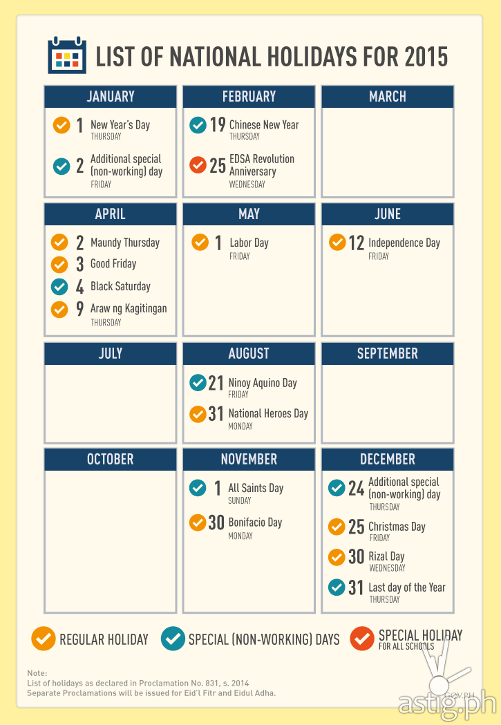 Philippines official public holidays 2015