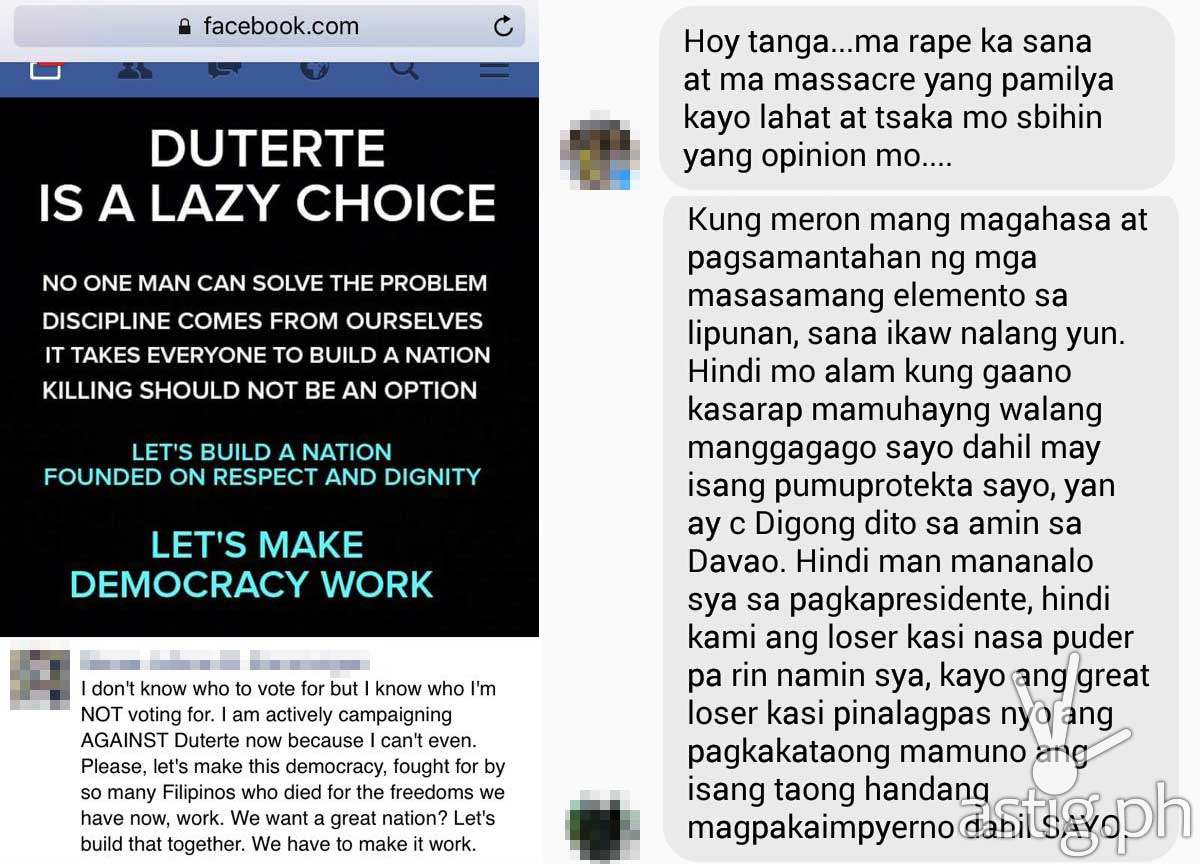 anti duterte facebook rape death threats