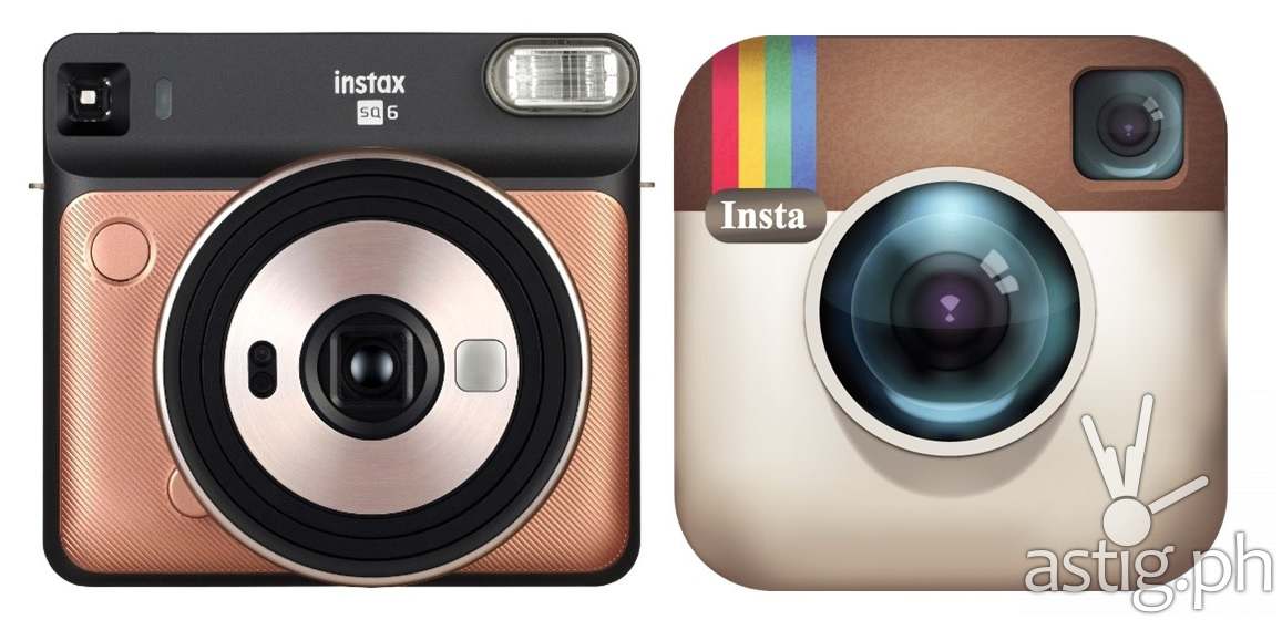 Fujifilm Instax SQUARE SQ6 (left) vs Instagram's old logo (right)