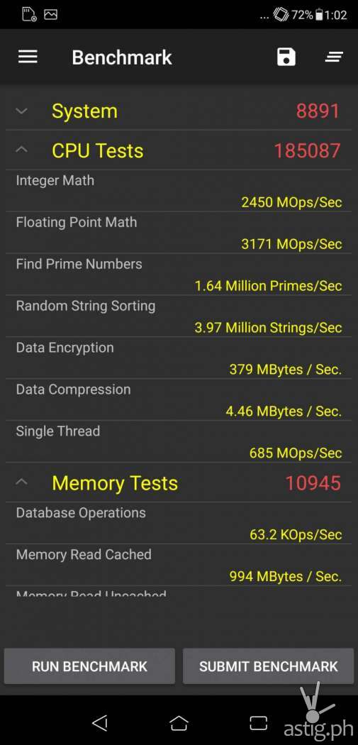 Zenfone 5 PerformanceTest Mobile benchmark results CPU and Memory Tests