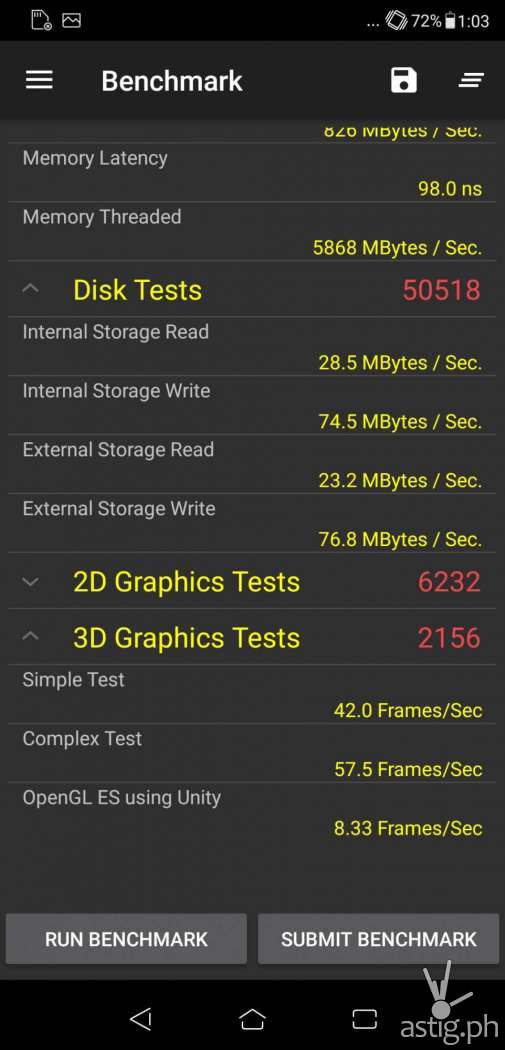 Zenfone 5 PerformanceTest Mobile benchmark results Disk and 3D Graphics test