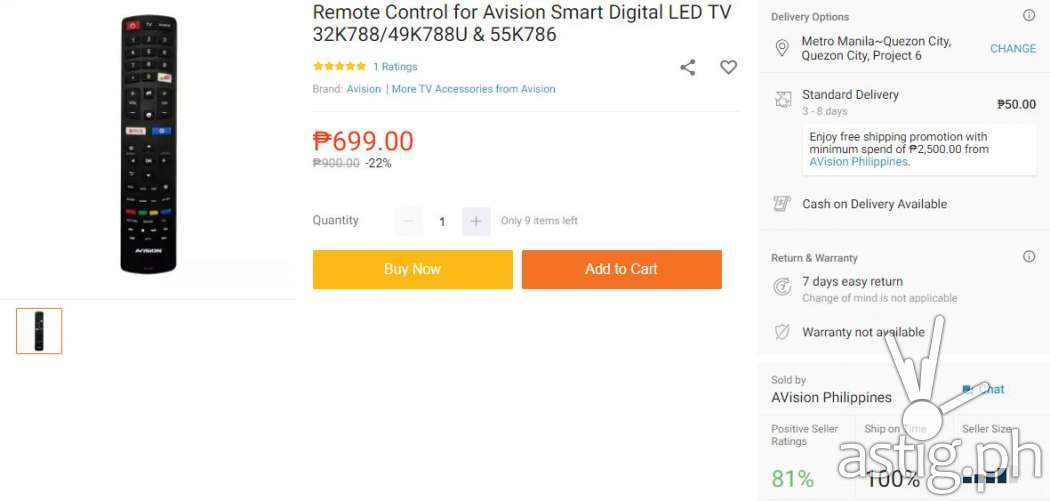 Avision Smart Digital LED TV remote control