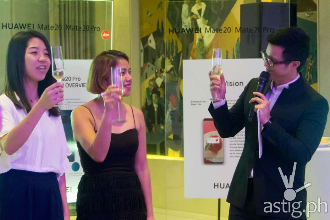 Corinne Risos-Bacani, Marketing Director for Huawei Philippines initiates a toast at the launch held in Makati