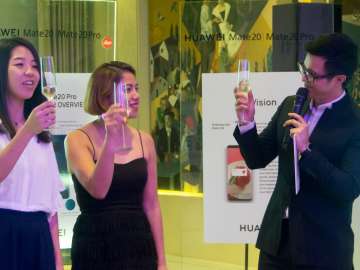 Corinne Risos-Bacani, Marketing Director for Huawei Philippines initiates a toast at the launch held in Makati