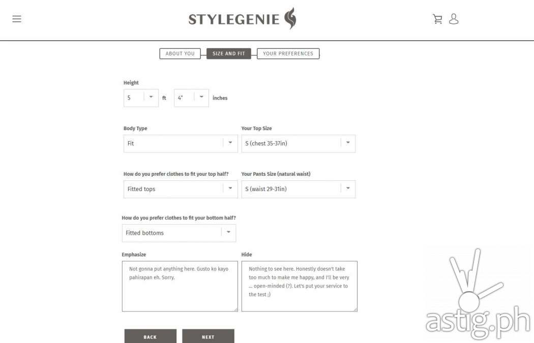 StyleGenie profile page 2