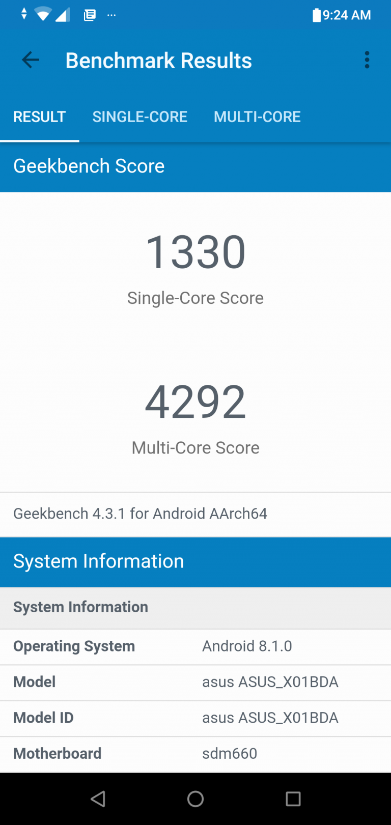 ZenFone Max Pro M2 performance benchmark results - Geekbench
