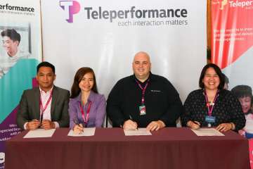 Teleperformance Philippines’ Human Capital Resource Management Senior Vice President Jeffrey Johnson (second from right), together with Rachel Cacabelos, Vice President for Human Resources, Marilyn Romero-Ventenilla, Senior Director for Communications and Marketing, and Philip Del Rosario, Diversity and Inclusion Manager, drive the organization-wide campaign for equal opportunities for all in the workplace