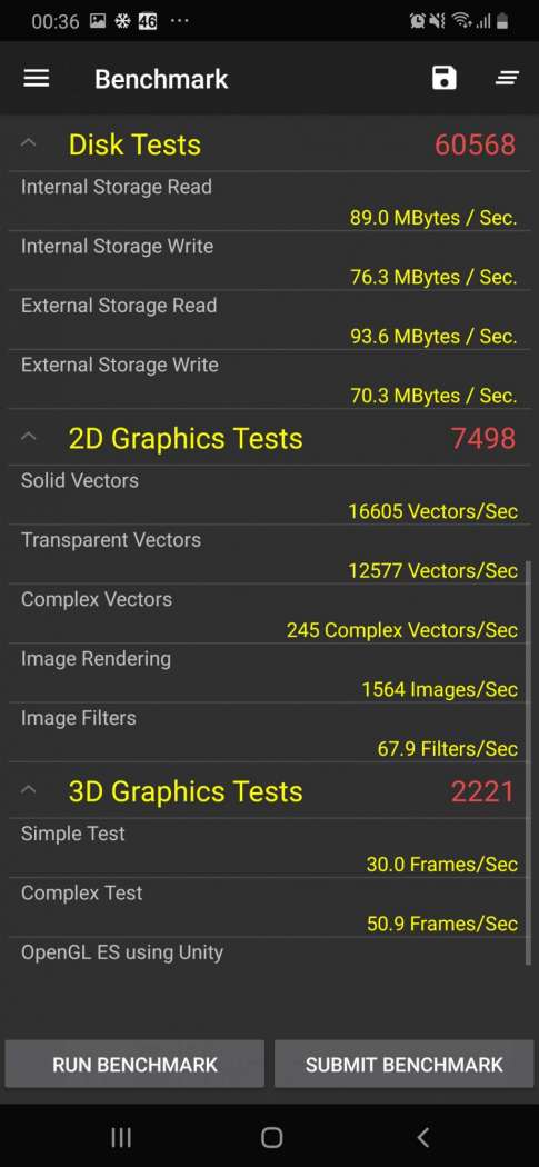 PerformanceTest Disk Graphics - Samsung Galaxy A50