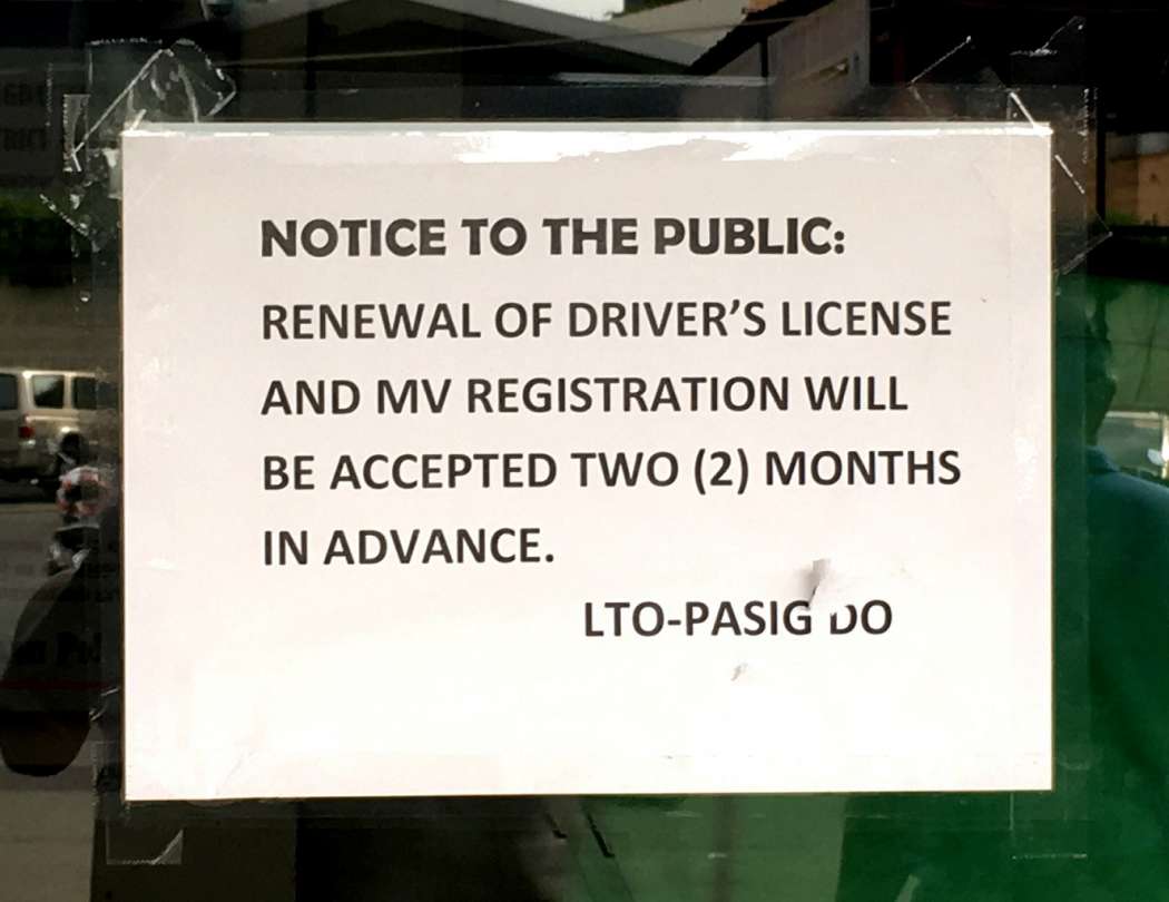 Advance renewal notice - Car registration renewal Philippines