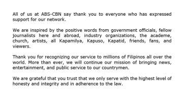 ABS-CBN franchise renewal press statement