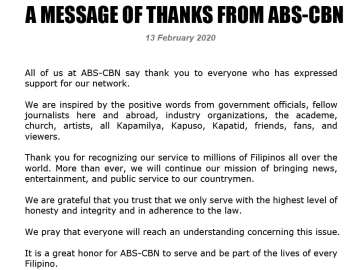 ABS-CBN franchise renewal press statement
